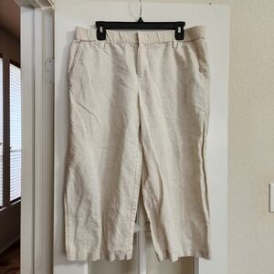 Liz Claiborne Linen Blend Capri Pants Women’s Large Beige Wide Leg Casual Summer